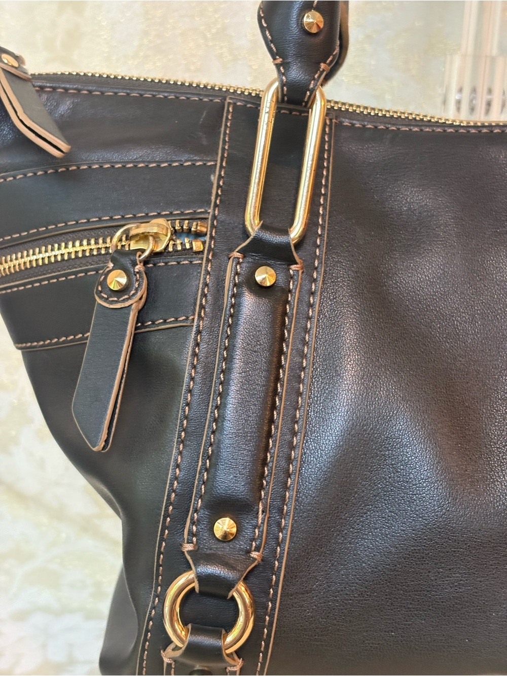 Cole Haan Dark Green Paige Leather Satchel with Gold Hardware - Picture 3 of 11